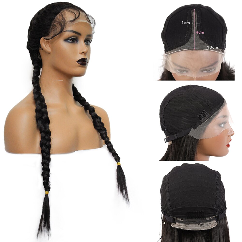 Long Double Braids Synthetic Lace Front Wigs with Baby Hair SOKU Middle PartHeat Resistant Fiber 2 Ponytail Braided Lace Wig