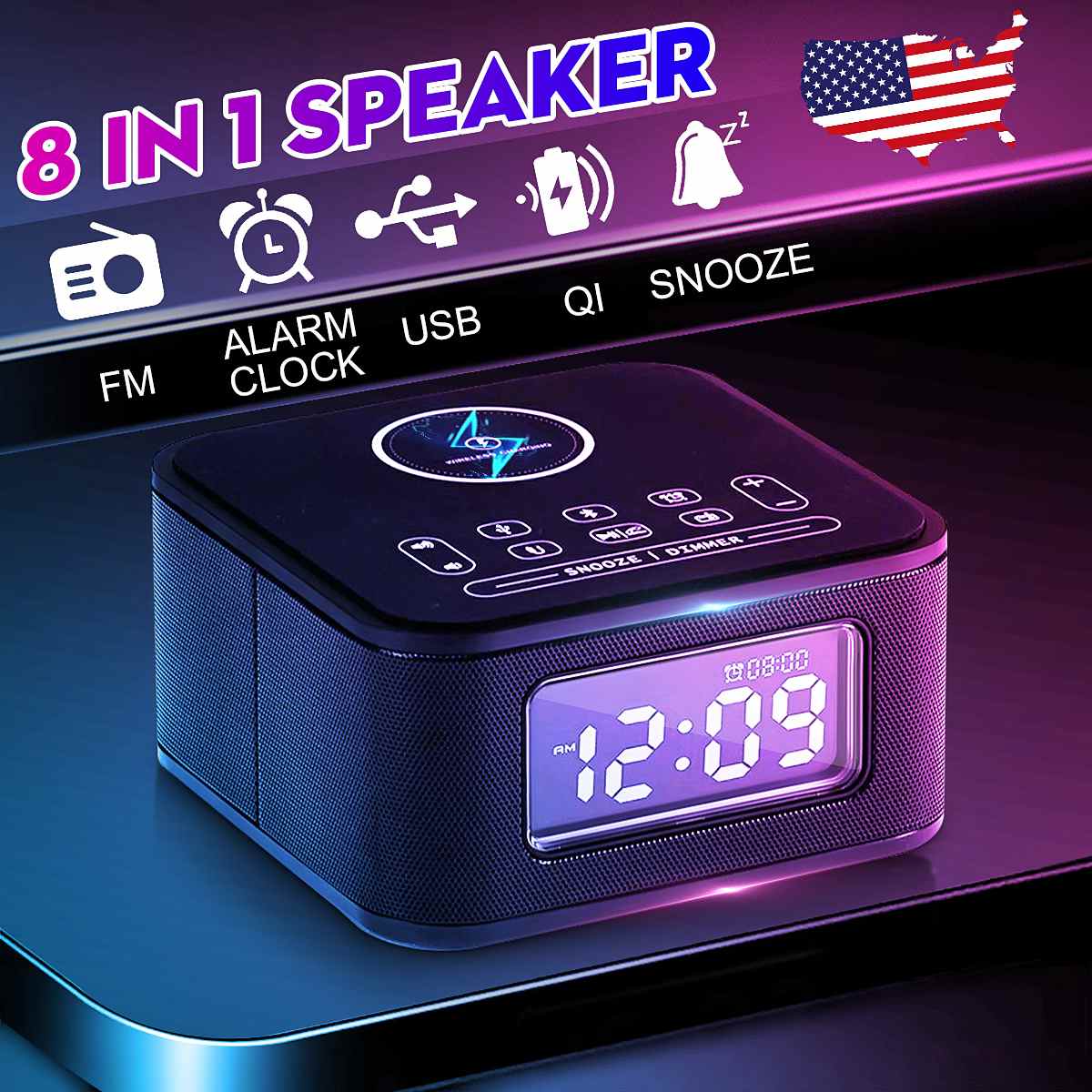 Numérique NFC bluetooth haut-parleur Qi chargeur sans fil Snooze réveil thermomètre contrôle tactile pour ios Android mains libres ue