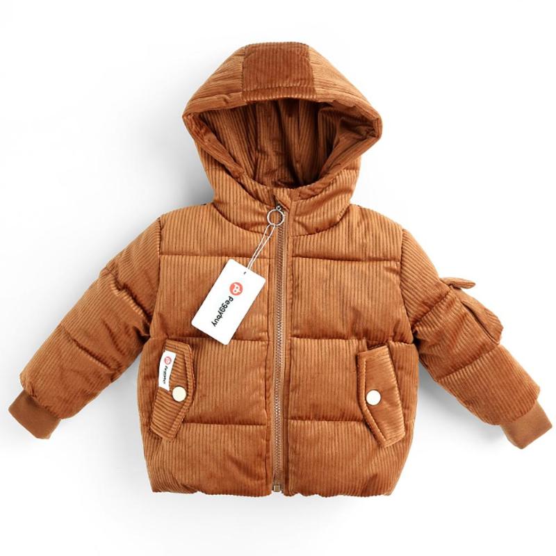 Winter Kinderen Warm Hooded Katoenen Jas Lange Mouw Glimlach Brieven Massaal Casual Down Bovenkleding Kinderkleding Kerstcadeaus: Light Brown / 6T