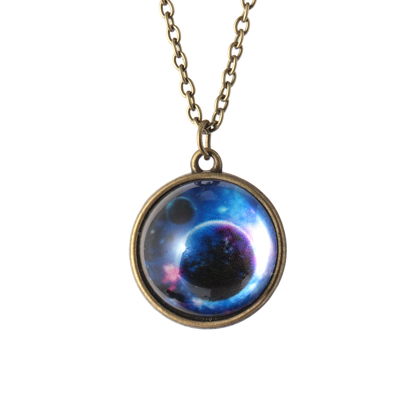 Galaxia luminosa hecha a mano bola de cristal tiempo gema colgante collar resplandor] ing universo fantasía cielo estrellado collar joyería amantes: N