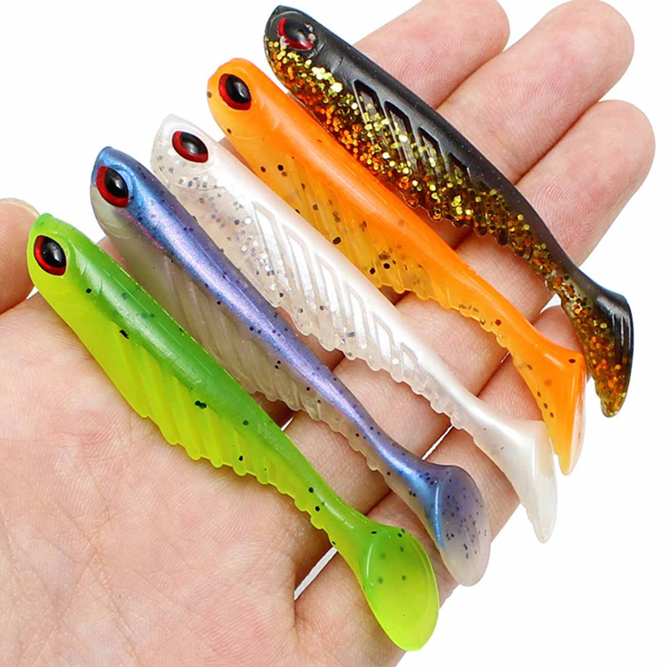 5pcs T-Tail Soft Bait Rubber Fishing Lures Jigging Wobblers Fishing Lure 7cm/2.9g Sea Bass Artificial Spinning Fishing Tackle
