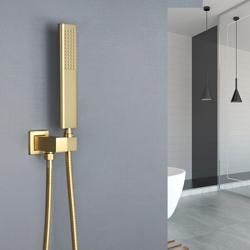 Brushed Gold Hand Shower Bathroom Handhold Water Saving Shower Head Round Square Wall Mount Holder Shower Hose Bath Hand Sprayer