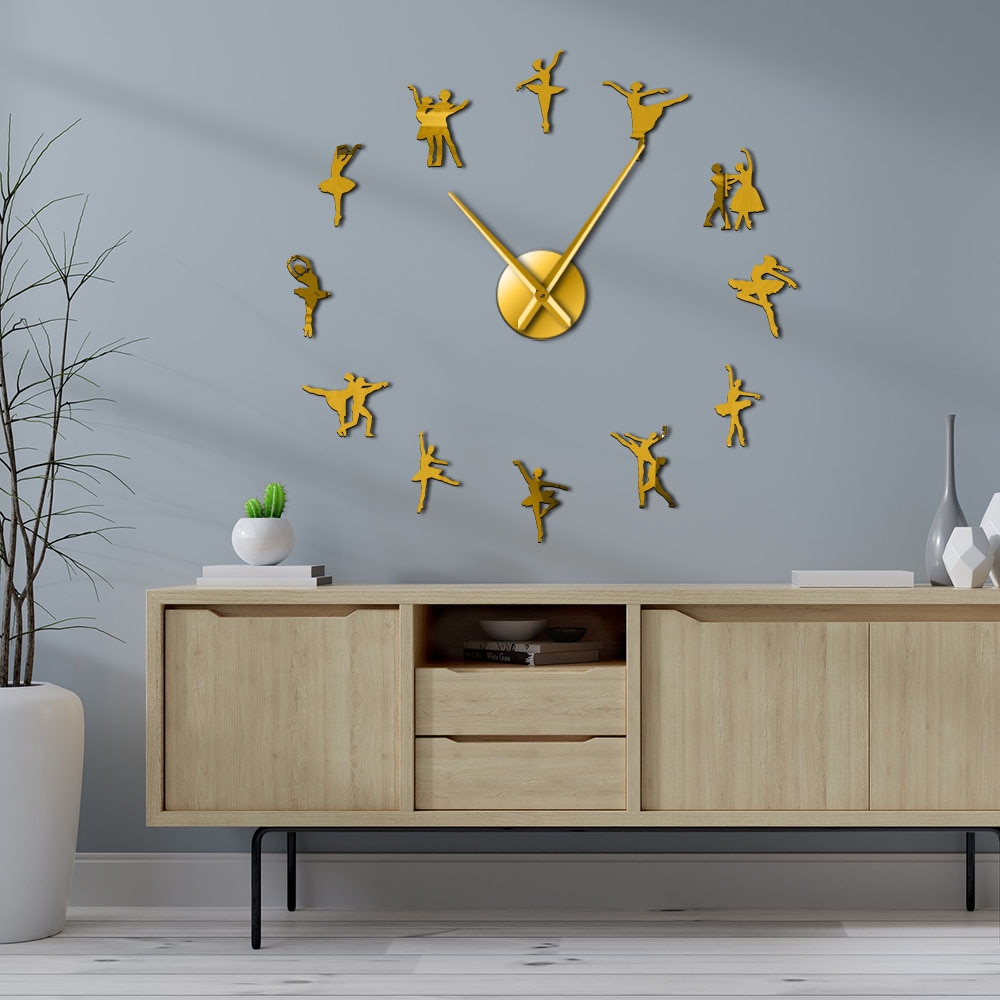 Ballerina Wall Art DIY Large Big Needles Frameless Giant Ballet Dancer Wall Clock Oversized Dancing Girls Mute Watch Dancer