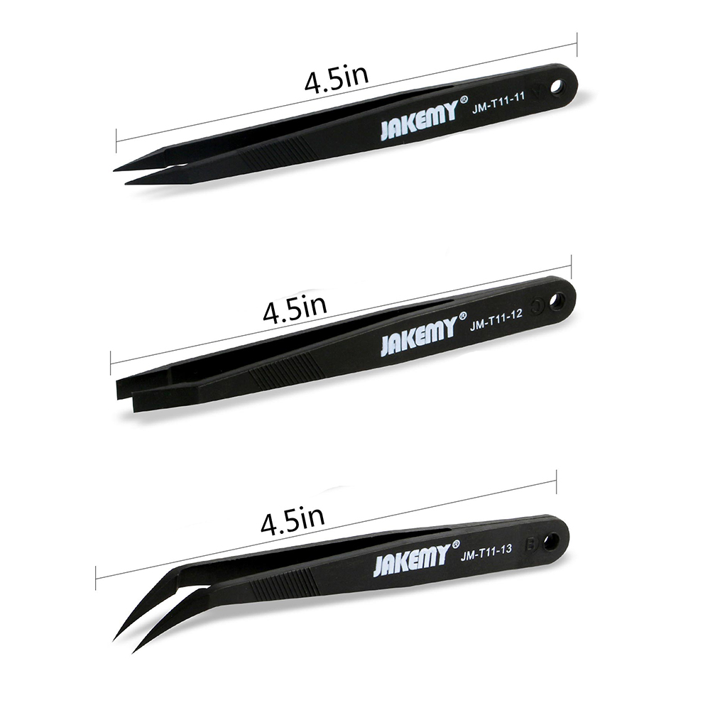 3 stks/partij JAKEMY Anti-Statische Pincet Set Pinzas Pincet Hittebestendig Precisie ESD Pincet voor Elektronische PCB Reparatie gereedschap