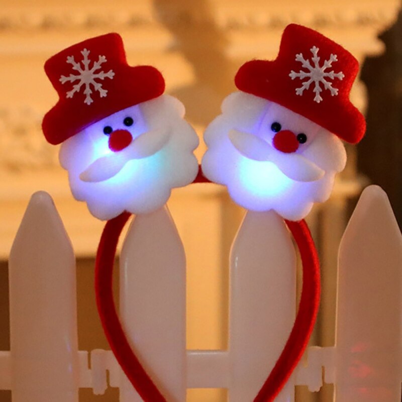 Diadema navideña de luces LED con Santa renos muñeco de nieve oso, diadema para el pelo, decoración navideña de doble cabeza para año