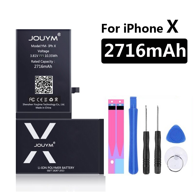Jouym Batterij Voor Iphone 6 S 6 S 5 S 5 Se 7 8 Plus Originele Hoge Capaciteit Bateria Vervanging batterie Voor Iphone X Xs Max Xr 7P 8: For iPhone X
