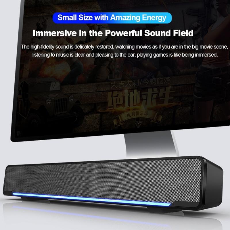Kleine Strip Surround Luidspreker Usb Wired Bass Geluid Stereo 3.5Mm Audio Muziek Wit Zwart Speaker Voor Desktop Laptop Tv smartphone