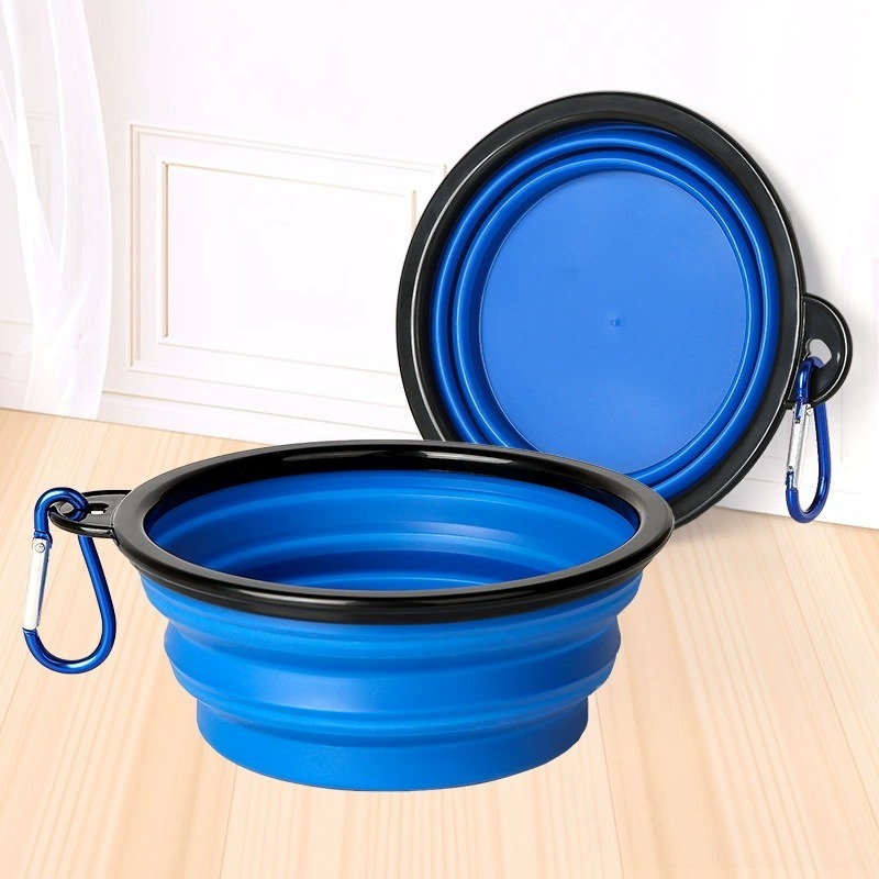 Cuenco de viaje plegable 2 en 1 para perros, cuencos dobles, cuenco plegable para comida y agua, alimentador portátil colgante para perros, producto para perros al aire libre: YELLOW