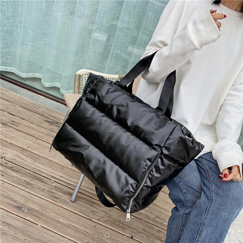 Winter Large Capacity Shoulder Bag for Women Waterproof Nylon Bags Space Padded Cotton Feather Down Big Tote Female Handbag