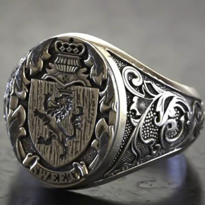 Crown Lion Shield Badge Ring Retro Style Man Domineering Ball Birthday Anniversary