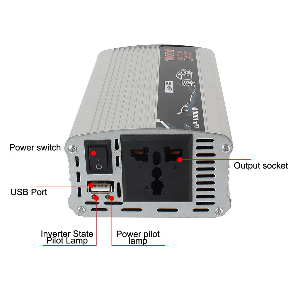 Elektronischer Spannungswandler 1000 W für Auto, Zuhause, Laptop, LKW, 12 V bis 110 V, 220 V, reiner Sinuswellen-Wechselrichter
