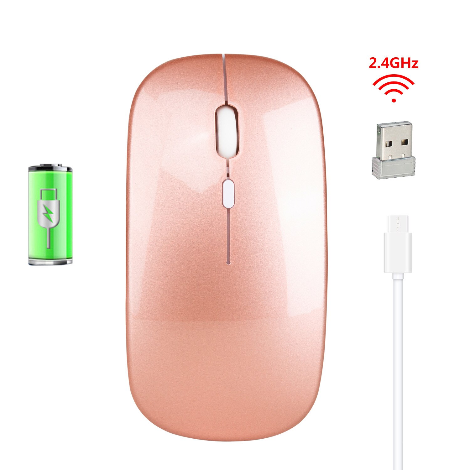 2.4G Optical Wireless Rechargeable Charging Ultra-Thin Silent Mute Mouse Office Notebook Mice For PC Laptop Home Office use: rose gold