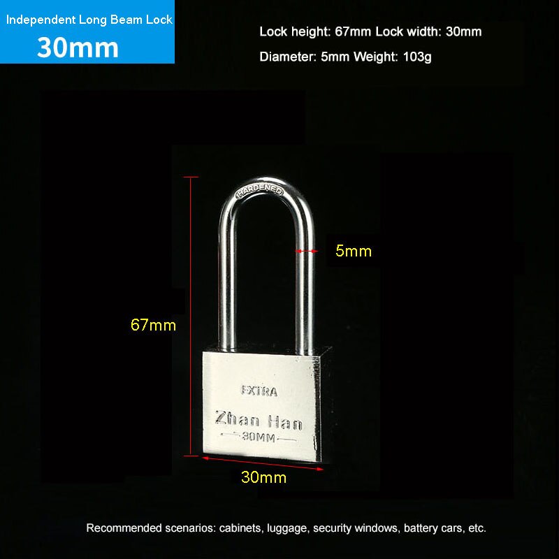 30/40mm Steel Padlock Head Lock Small Locks Door Waterproof Rustproof Not Rust Lock Core Not Opening Each Other Include 4 keys: Long 30mm