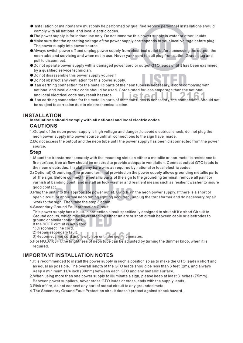 UL certification Neon Light Transformer Power Supply Neon Lamp Rectifier Electronic High-frequency Transformer 4KV 30mA