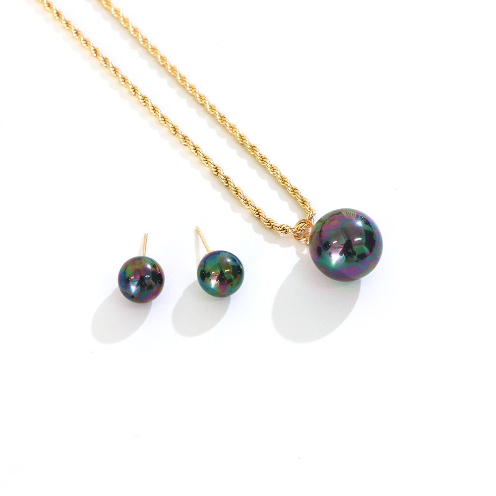 Dreamwork 8Colors Polynesian Hawaiian Samoa Marshall Style Glass Pearl Twisted Chain Necklace Pendant Dangle Stud Earrings Set