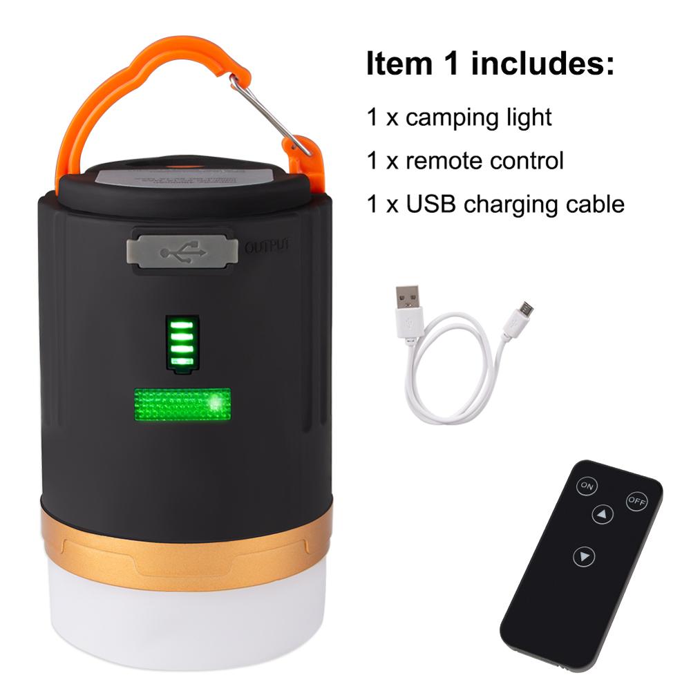 Led campinglampe usb genopladelig lanterne dæmpbar arbejdslampe ipx 6 vandtæt søgelys fjernbetjening nødhængende lommelygte: Punkt 1