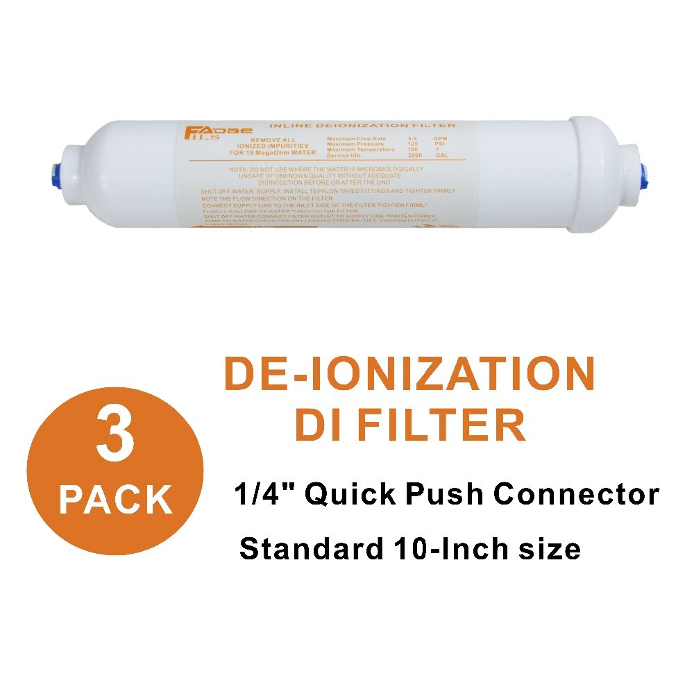 Reverse Osmosis System RO Replacement 2&quot; x 10-Inch Inline DI Water Filter Deionization mixed bed resin cartridge - 3 Pack