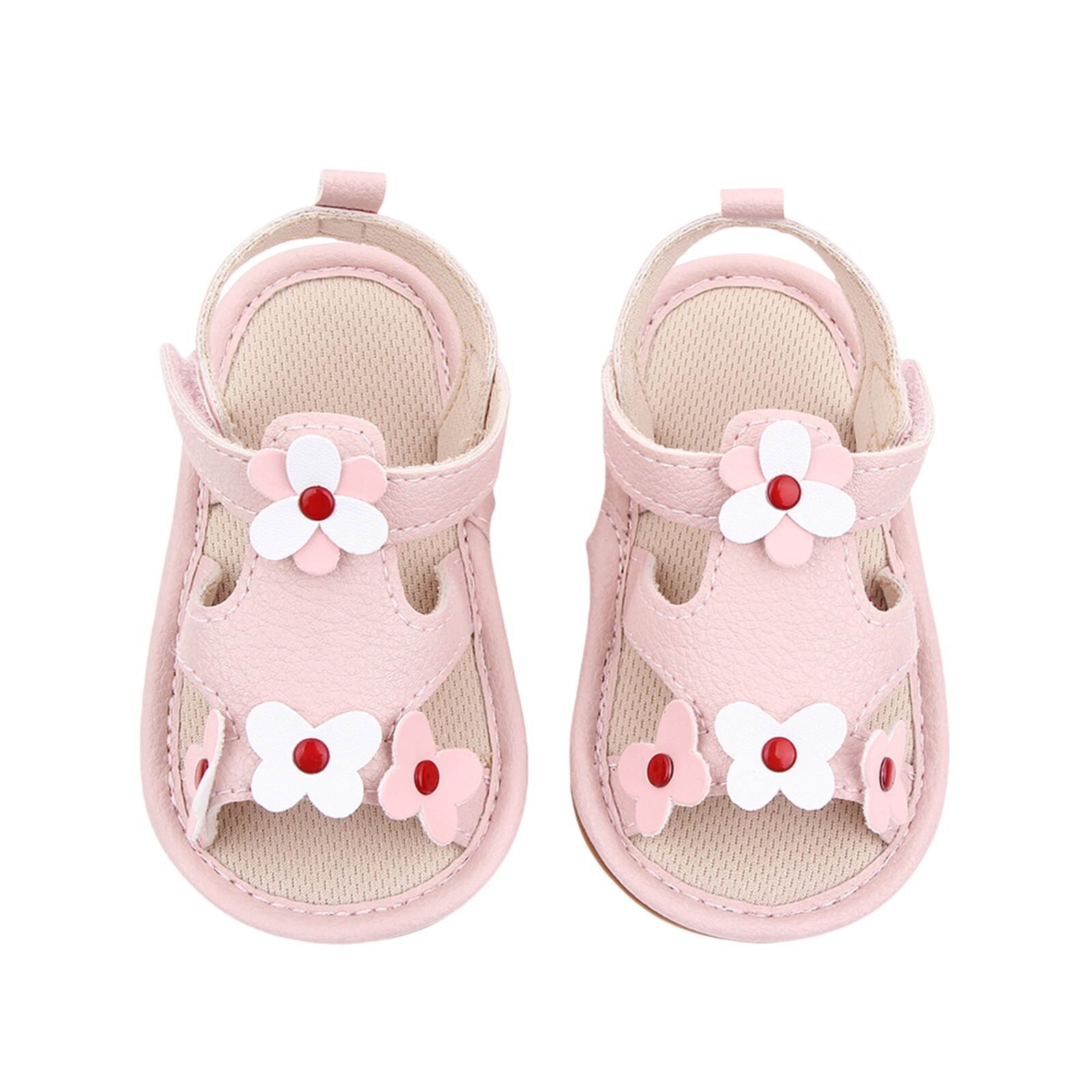 Baby Anti-Slip Platte Schoenen, Bloem Patroon Zachte Zool Sandalen Voor Baby Meisjes, wit/Zwart/Roze: Roze / 9-12 Months