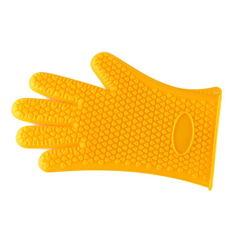 Hittebestendig, Waterdicht, Brandwonden, Antislip, Isolatie Oven, Magnetron, vijf Vinger Siliconen Handschoenen: YELLOW