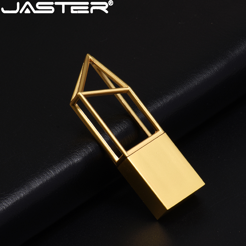 10PCS/LOT JASTER Hollow Metal USB Flash Drive 128GB Gold Silver Pen Drive 64GB Free Keychain Memory Stick Exquisite