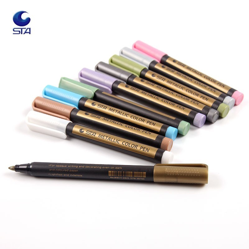 Sta 10 farver metalliske tuschpenne til stenmaling mellempunkts metalliske farvemarkører til keramisk glasplast scrapbookin