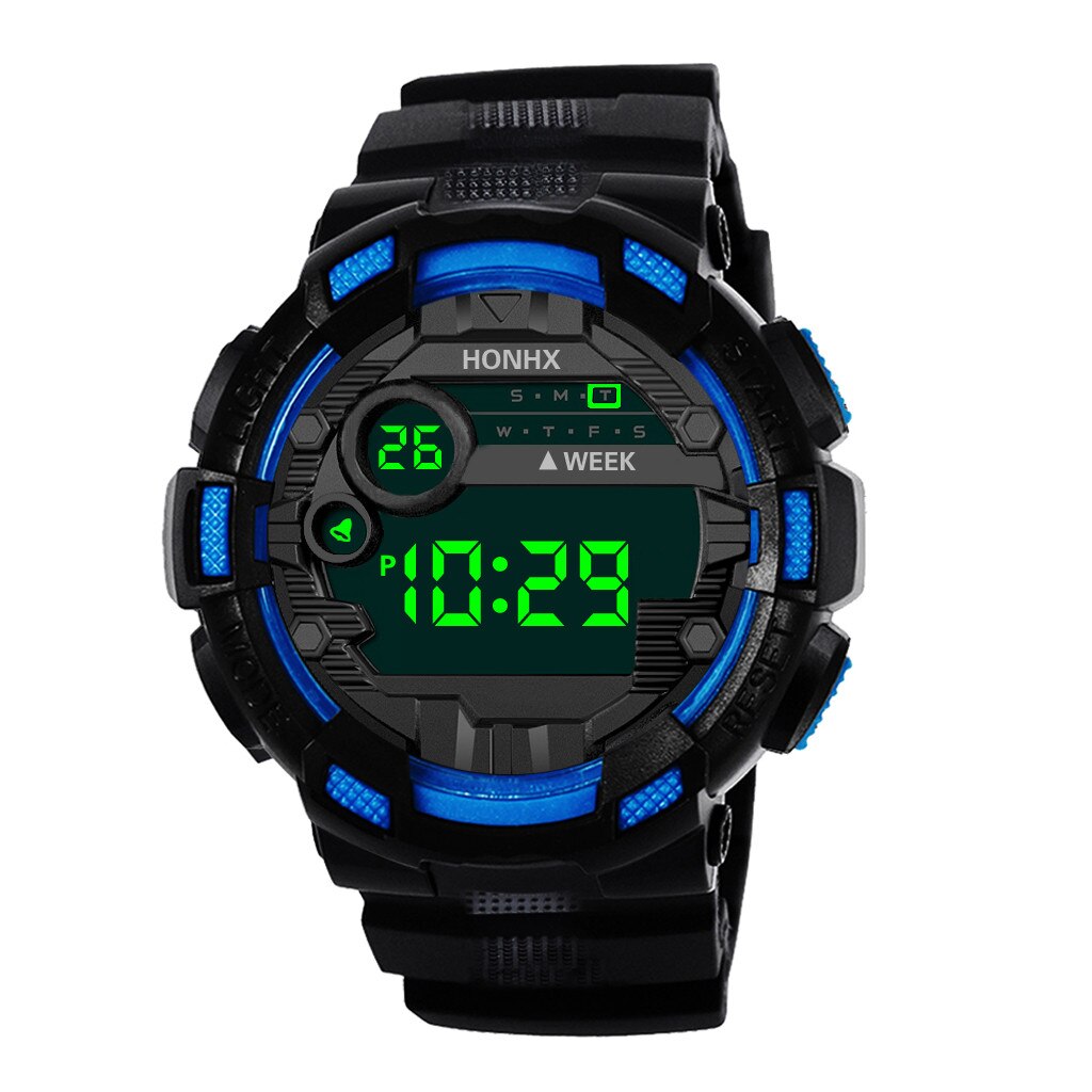 Honhx Luxe Heren Digitale Led Horloge Datum Sport Mannen Outdoor Elektronische Horloge Waterdicht Horloge Смарт Часы: Blauw