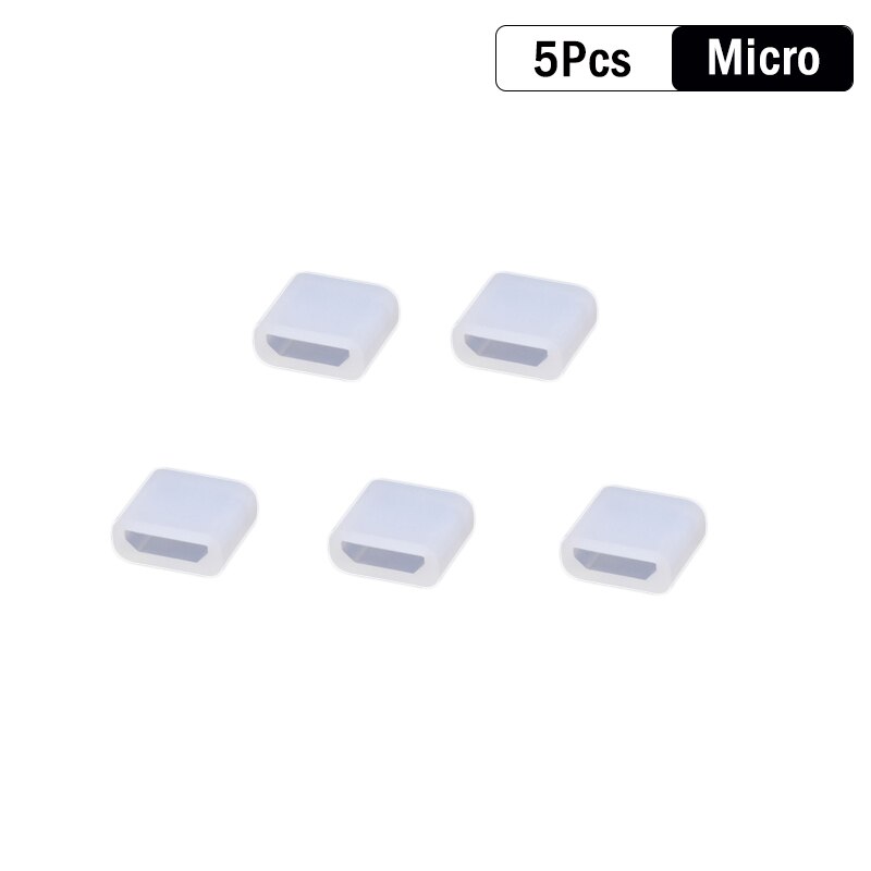 10/5/1Pcs Universele Stof Plug Protector Cap Usb Type C &amp; Micro Usb &amp; Ios Opladen datakabel Mannelijke Stofkap Voor Apple Iphone Mi: 5Pcs Micro USB