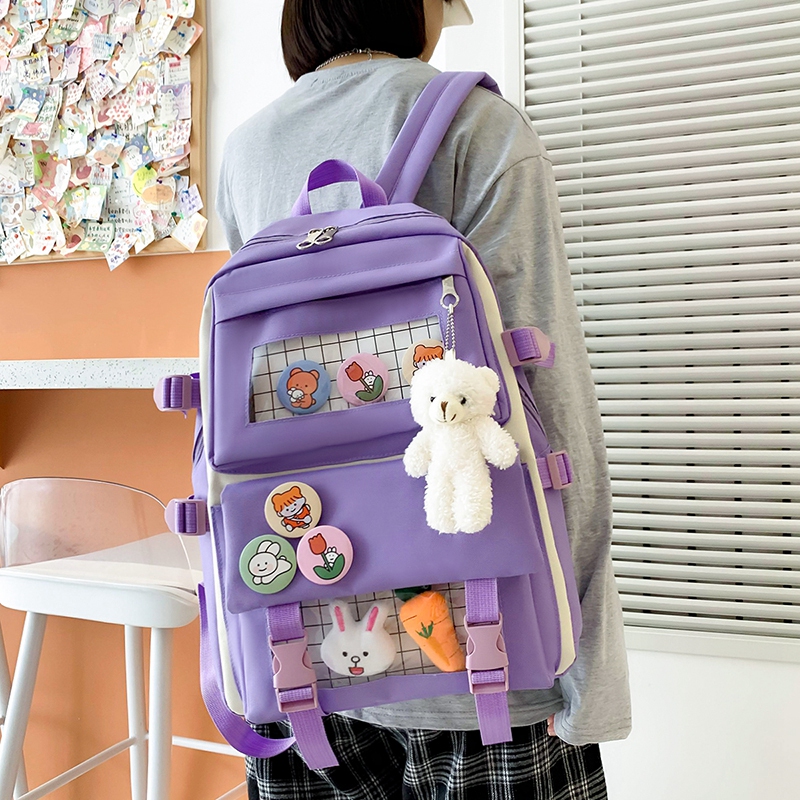 Zaino semplice Set da 4 pezzi zaino per scuola superiore borse per ragazza adolescente 2021 borse da viaggio in tela da donna zaino per studenti adolescenti: purple-backpack