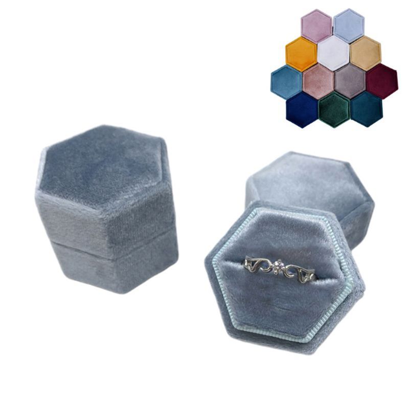 Caja de anillos única de terciopelo caja de anillo hexagonal de San Valentín con tapa desmontable: K