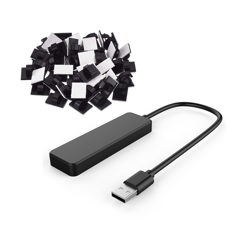 51 pces acessórios: 1 pces ultra fino usb hub 4-port usb 2.0 hub preto & 50 pces auto adesivo cabo braçadeira para carro