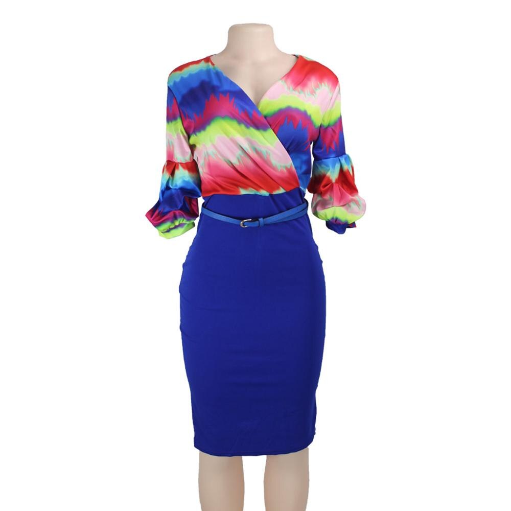 Dashiki African Long Dress For Women Traditional Print Clothing Puff Sleeve With Belt (ZC08#)