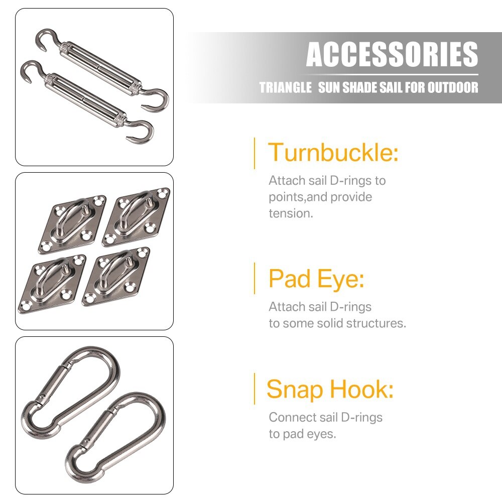 Stainless Steel Sail Fixing Kit Patio Garden Awning Canopy Hardware Kit Carabiner Clip Hook Screws