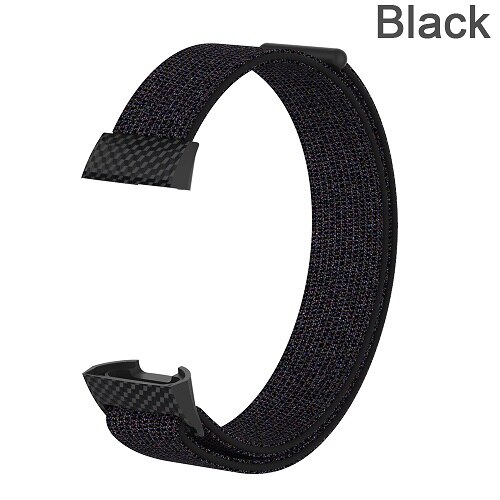 Erstatningsstrop armbånd til fitbit charge 3 strækbart nylonfiberbånd magic tape loop fitness tracker: Sort