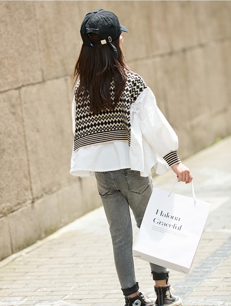 Chemisier blanc pour adolescentes, haut et blouse décontractés, Patchwork, pull ample, vêtements pour enfants et adolescents 11 12 13 14 15 16 ans, printemps automne