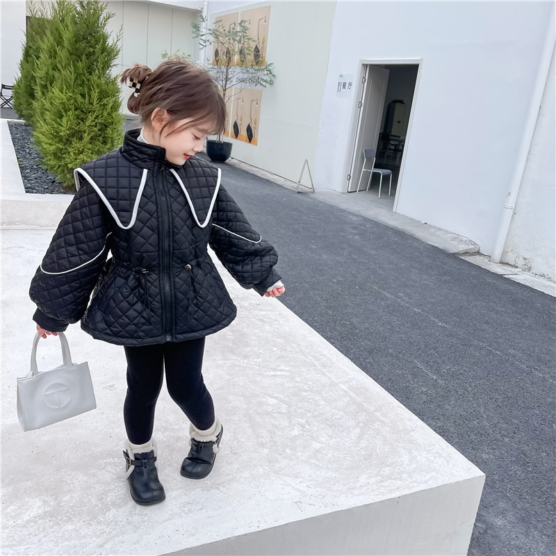 2021 cappotto invernale da bambina in stile coreano cappotto a maniche lunghe colletto rovesciato giacca in cotone pile a vita alta bambini capispalla caldo E2048