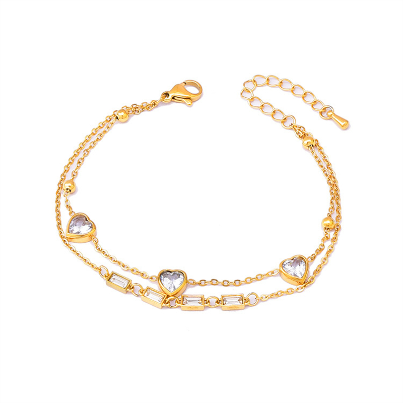 316l Roestvrij Staal Mode Fijne Sieraden 8 Verschillende Stijlen 2-Laags Hart Vlinder Zirkoon Charm Ketting Armbanden Voor Vrouwen