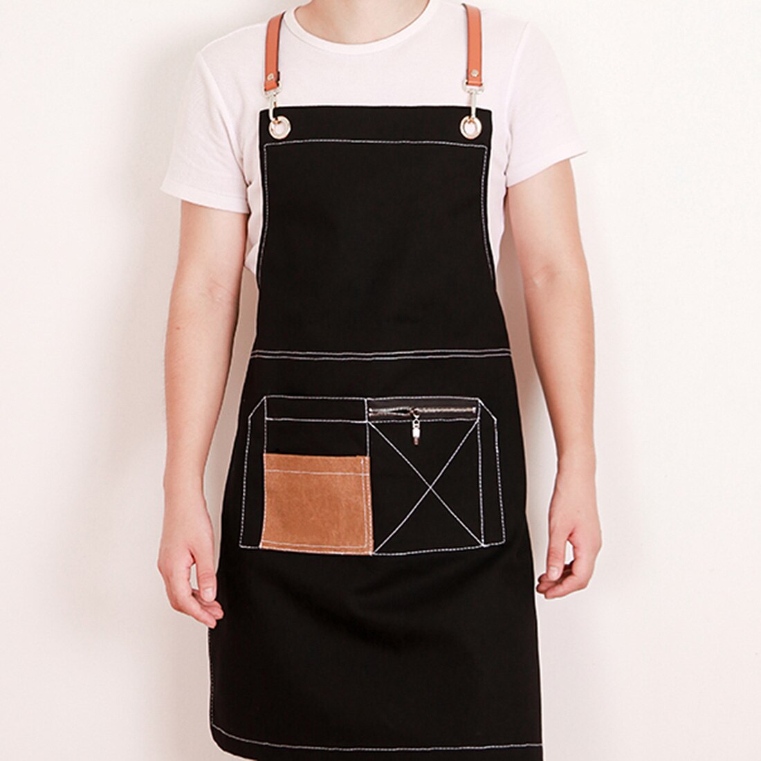 Denim Kitchen Aprons for Chef Work Clothes Cooking Baking Bar Apron with Pockets Cafes Beauty Nails Bibs Studios Uniform