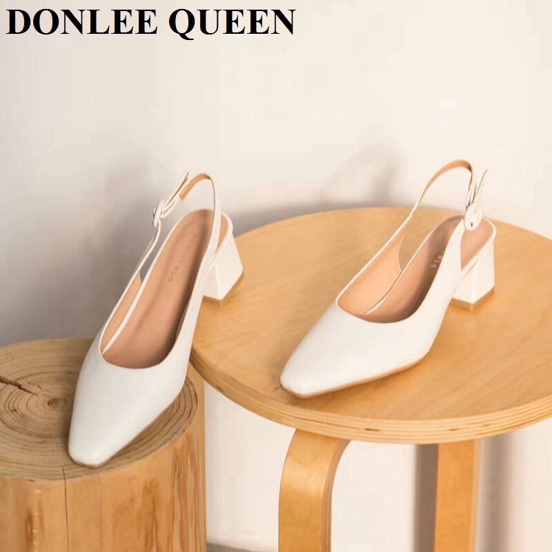 Firkantede høje hæle slingback sandaler kvinder slip på muldyr sko kvinder lavvandede kvindelige pumps til kontor dame arbejdssko
