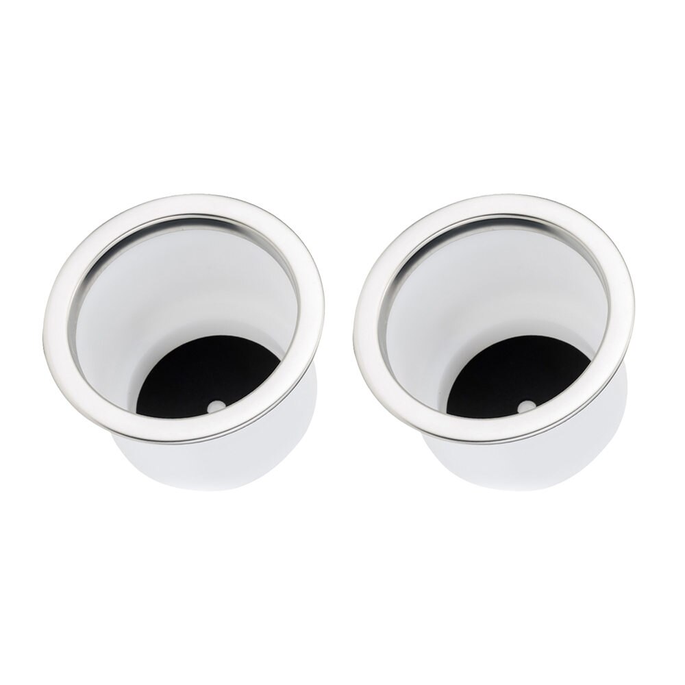 2 Pieces Of Car Stainless Steel Edge White Plastic Cup Holder Accessories