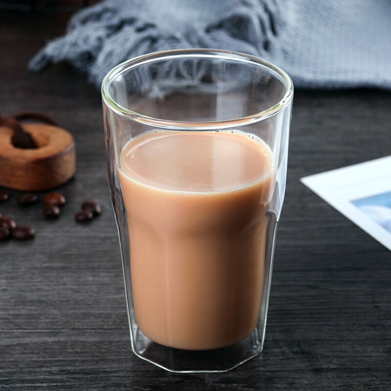 Originalitet varmebestandig dobbeltvegg varmeisolasjon gjennomsiktig åttekantet kopp originalitet melk øl glass vaso kaffekrus