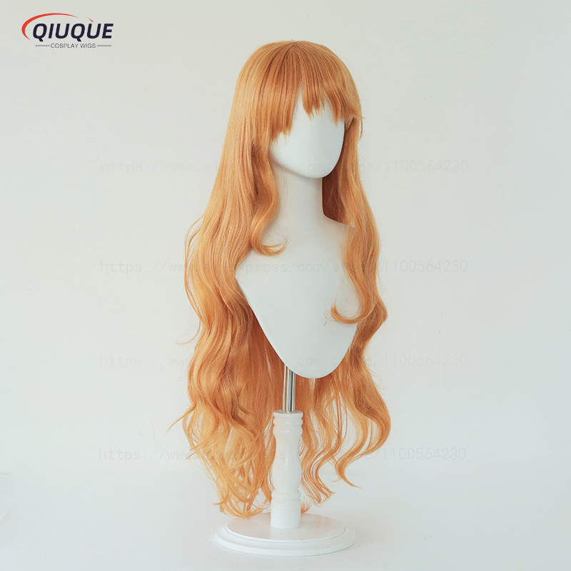 Adult Nami Cosplay Wig Women 75cm Long Curly Wavy Orange Heat Resistant Hair Anime Cosplay Wigs + Wig Cap