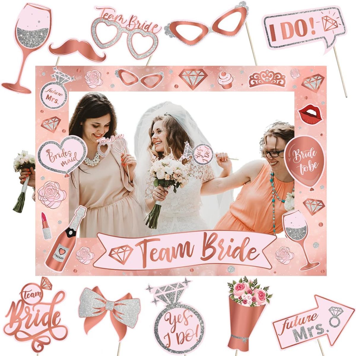 1 conjunto equipe noiva para ser cabine de foto adereços moldura de papel festa de despedida de solteira decoração suprimentos casamento chá de panela acessório de festa de galinha