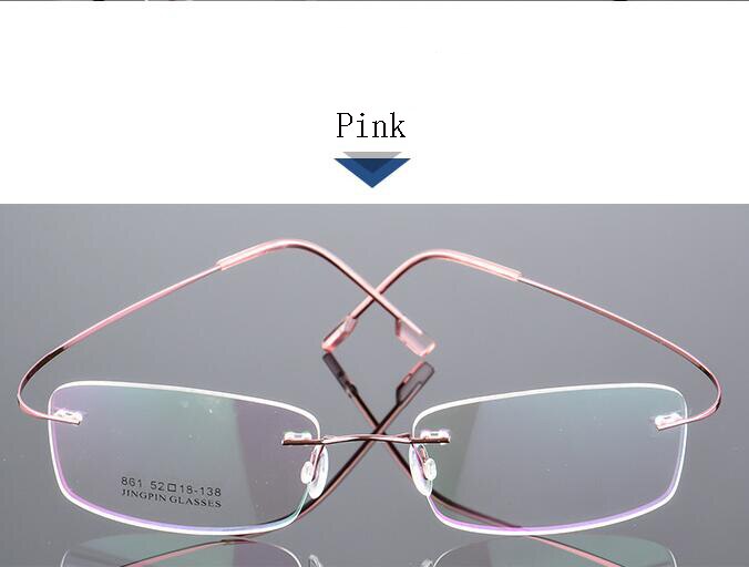 Titanium Legering Flexibele Frameloze Mannen Vrouwen Metalen Randloze Bijziendheid Frame Opvouwbare Glazen Been Optische Brillen: Pink