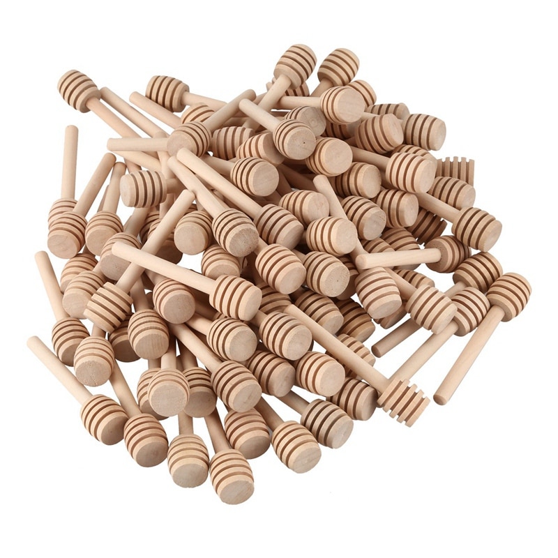 100 Pack Van Mini 3 Inch Houten Honing Dipper Sticks, Individueel Verpakt, server Voor Honey Pot Doseer Motregen Honing, Wedding Par: Default Title