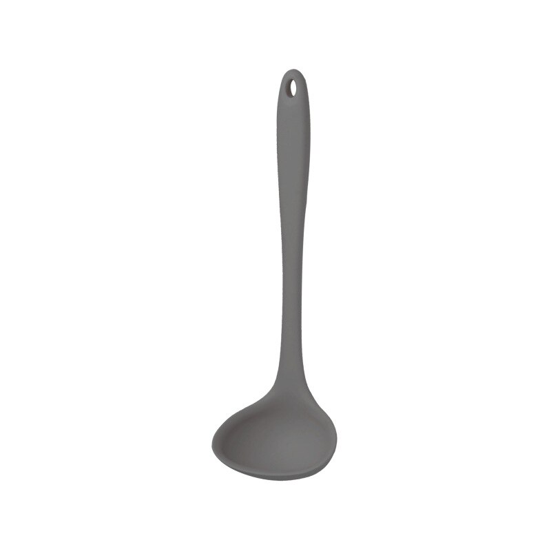 Silicone Ladle Soup Spoon Non-stick Curved Handle Unbreakable Big Round Scoop for Dinner Kitchen Dining Tool Tableware: Grey