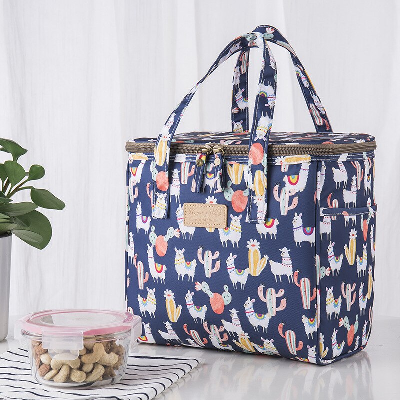 Lunch Box Portable Insulated Canvas Lunch Bag Thermal Food Picnic Lunch Bags For Women Kids: dark blue