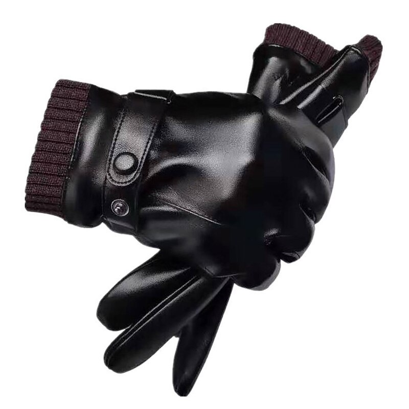 Winter Men Warm Hand Gloves Waterproof Faux Leather Touch Screen Mittens Black Driving Ski Gloves