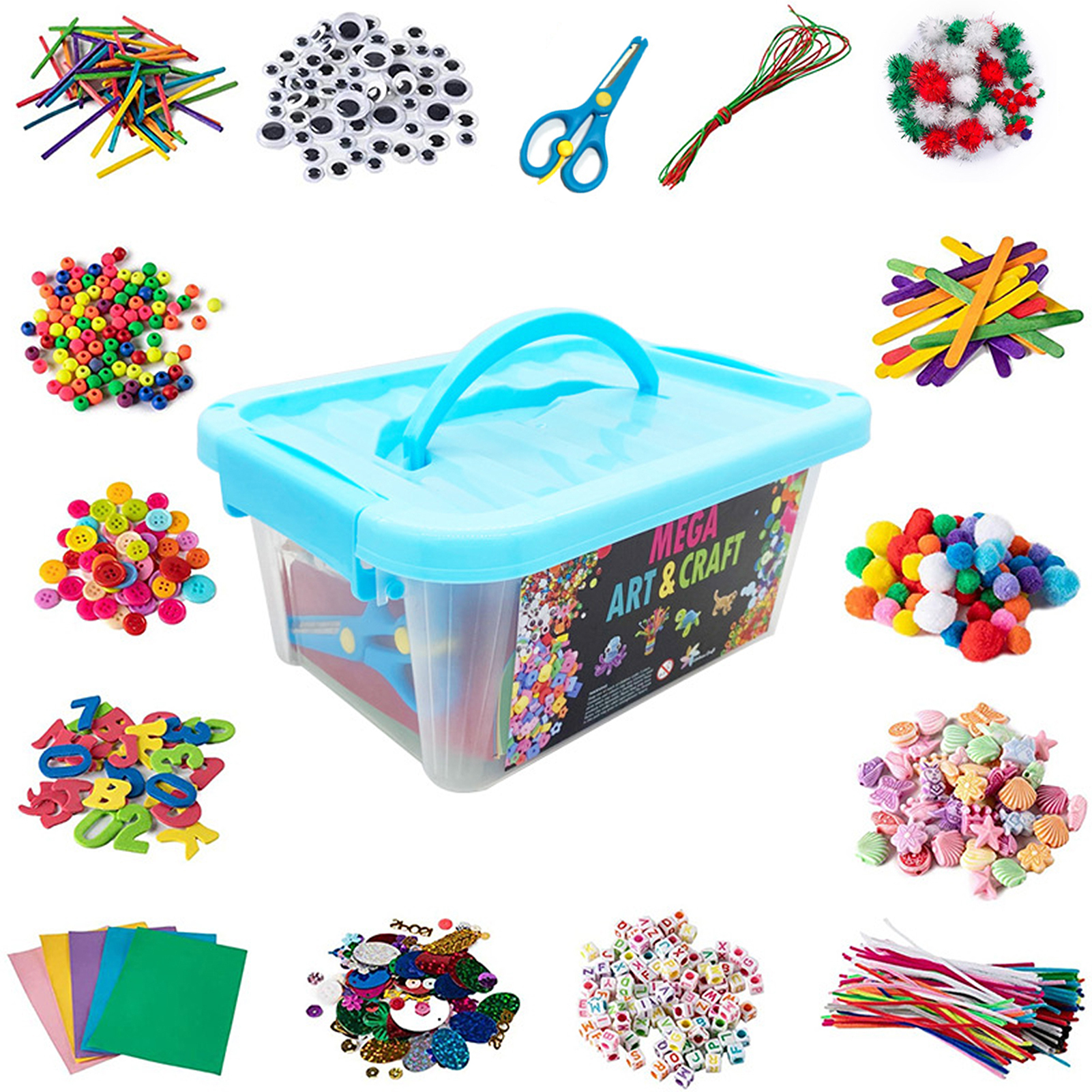 DIY Arts and Crafts Supplies Kit 2000+ Pieces Set Activity Craft Materials with Carrying Box Handmade Educational