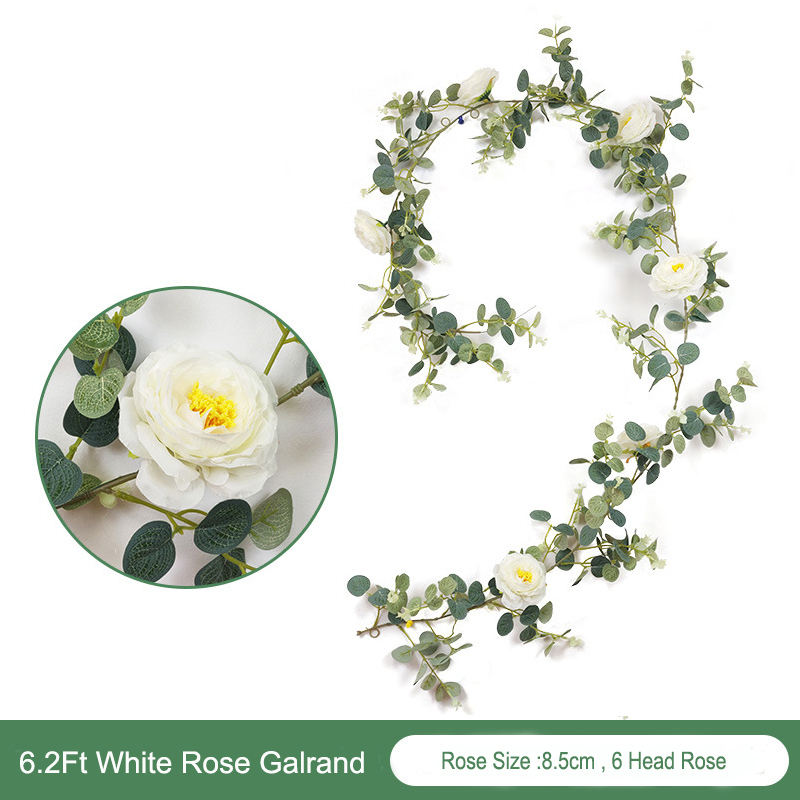 Artificial Wedding Arch Flowers Garland With 18Ft Semi-Sheer Draping Curtain For Ceremony And Reception Backdrop Decoration: 1Pc Eucalyptus Rose