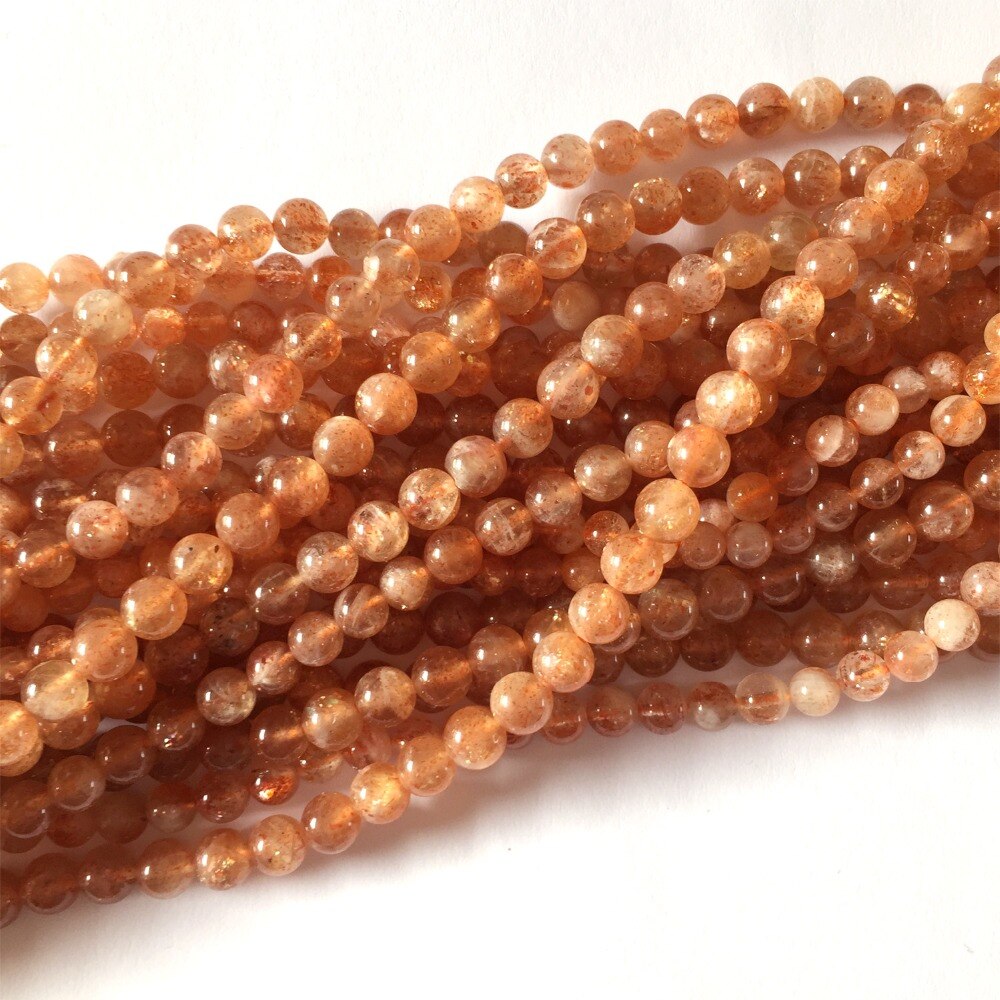 Real Genuine Natural Clear Orange Gold Sanidine Sunstone Round Loose DIY Necklace or Bracelets Beads 15" 05944